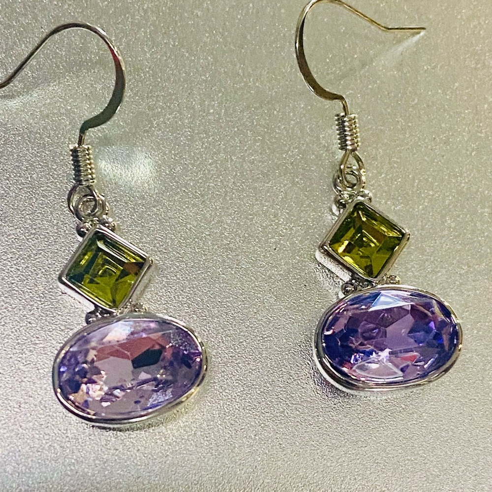 Chic Silver and Purple Dangle Earrings